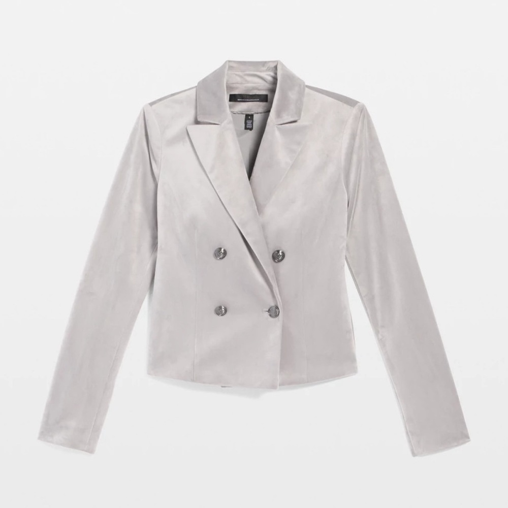New White House Black Market Cropped Gray Velvet Blazer - Picture 6 of 7